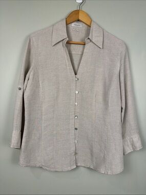 Van Heusen linen Viscose button-down top minimalist neutral natural capsule